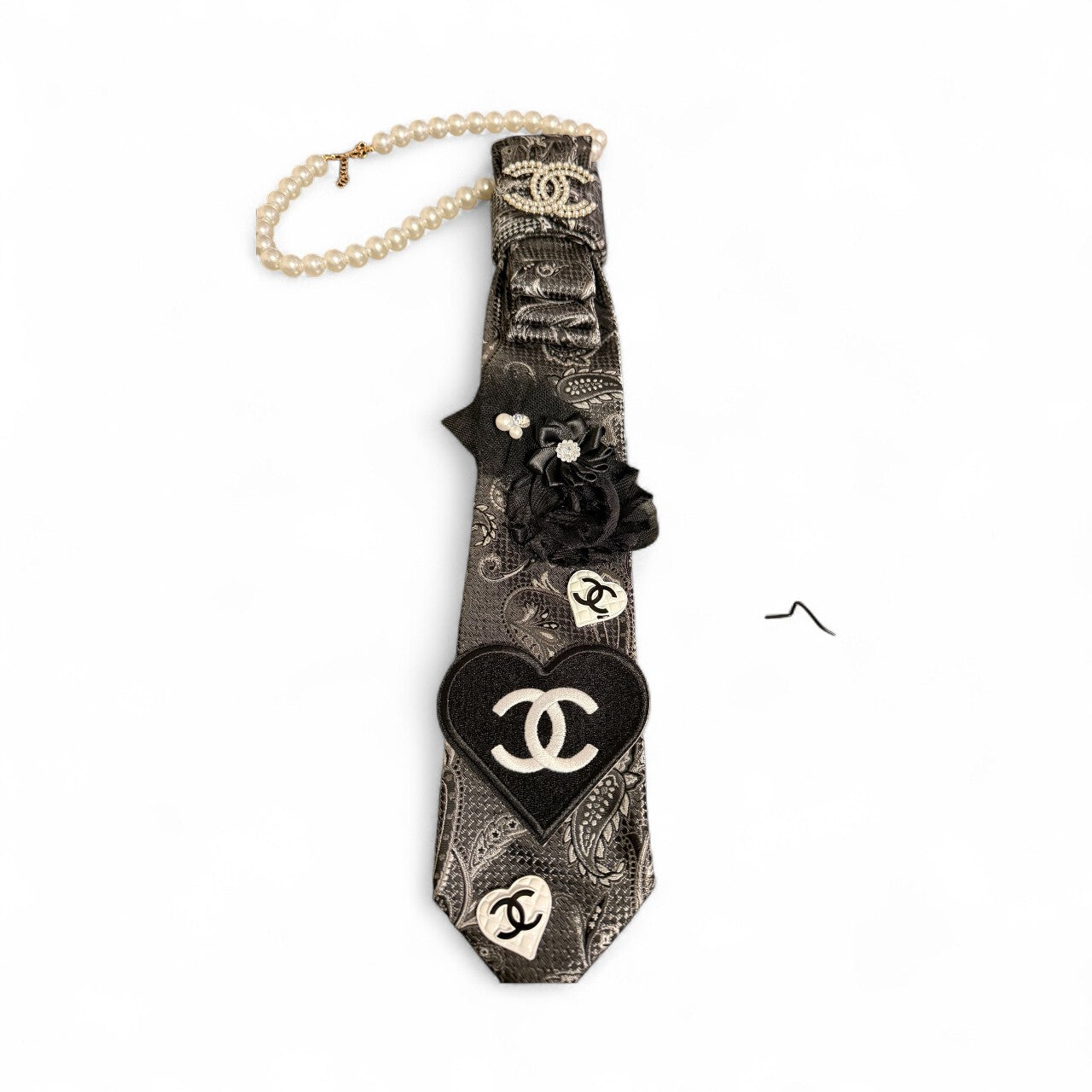 Midnight Opulence Luxe Custom Designer Tie – Handcrafted Black Paisley Necktie with Gold & Floral Accents