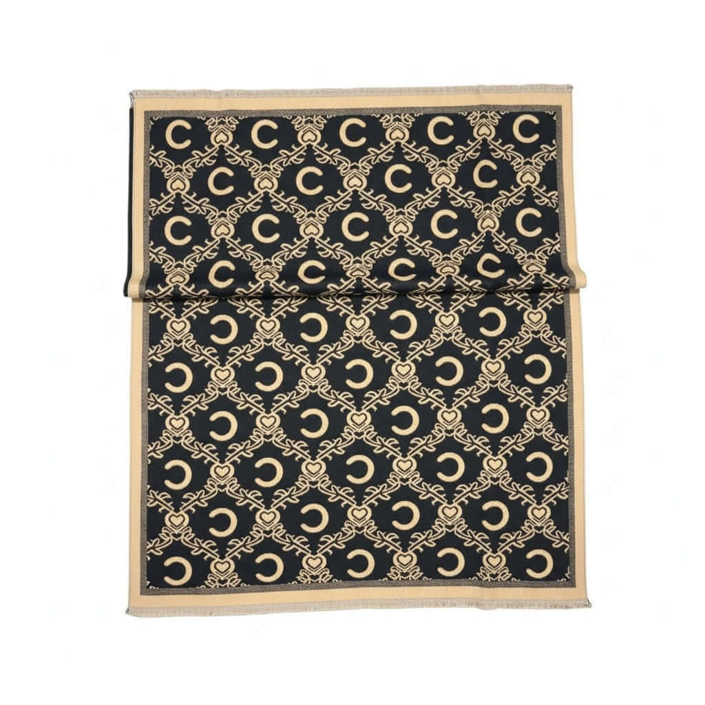 Royal Heritage Emblem Wrap featuring a luxurious emblem pattern in black and gold.