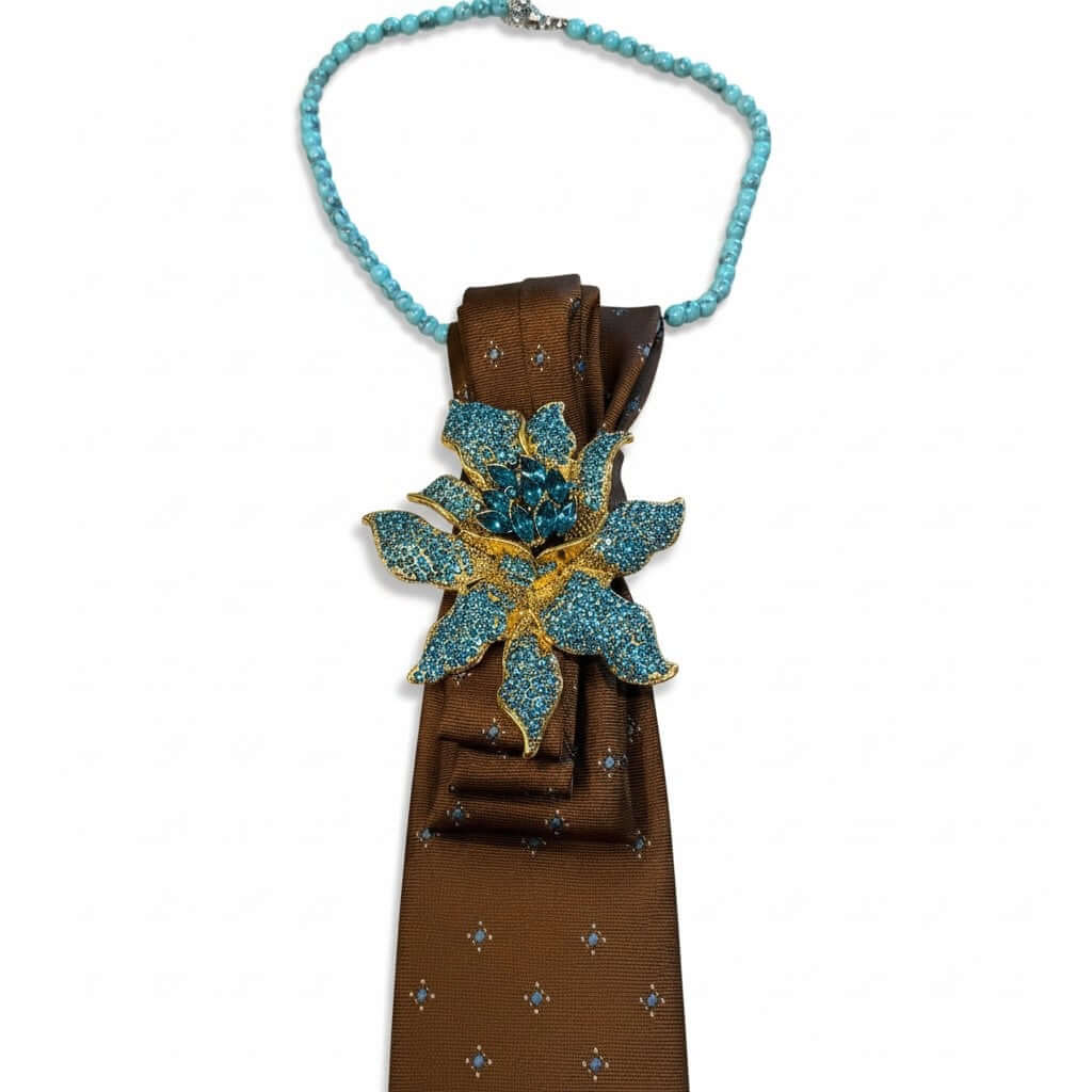 Legacy Luxe Cameo Bloom Turquoise Statement Tie (Handcrafted | One of One) with floral detailing and turquoise accents.