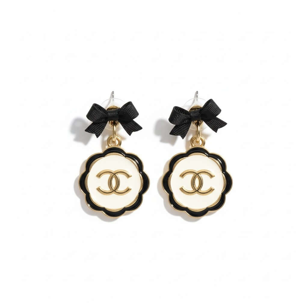 Noir Bow Cameo Upcycled Statement Earrings – One of One featuring a chic black bow and sculpted drop design.