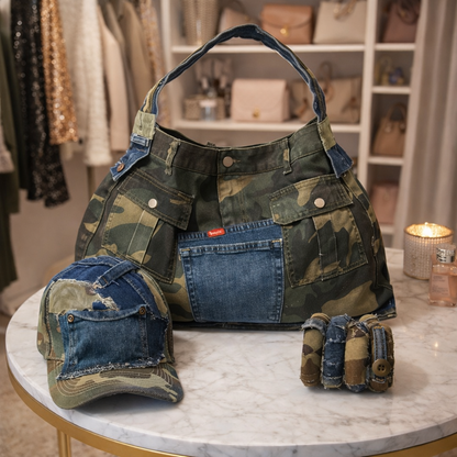 Camouflage Denim Treasure Set -Hat, Bag, Bangles