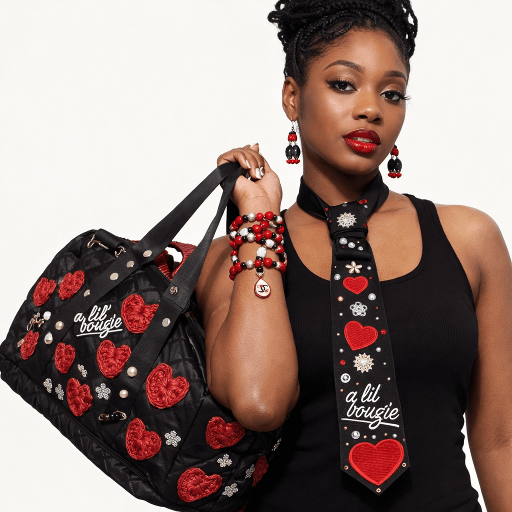 Bougie Heart Designer Couture Set – Handcrafted One-of-One Luxury Gift showcased by a model. Unique luxury fashion pieces.