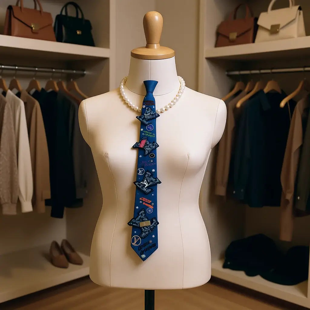 Legacy Luxe Galaxy Voyager Tie displayed elegantly on a mannequin, showcasing its vibrant space-themed artwork.