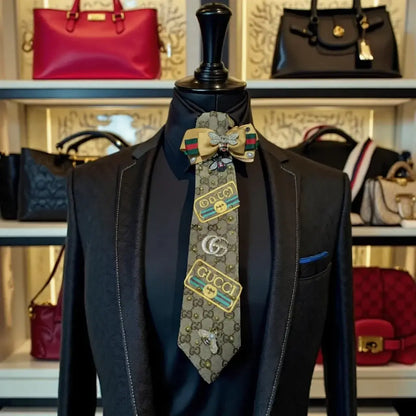 Monarch Luxe Couture Tie – Handcrafted Statement Accessory with Gold Chain Detail | Legacy Dealz displayed elegantly.