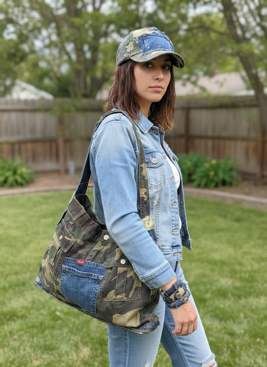 Camouflage Denim Treasure Set -Hat, Bag, Bangles