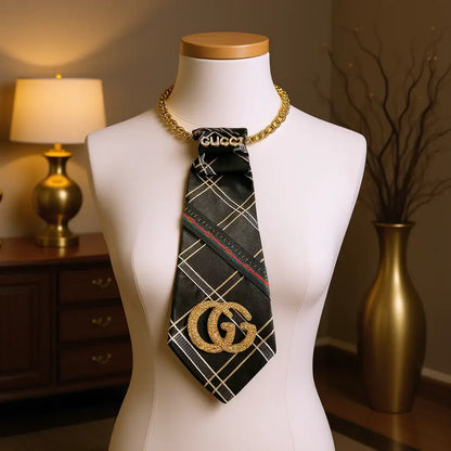 The Luxe Power Tie | Custom Designer Tie by Legacy Dealz showcased on a mannequin with gold detailing.