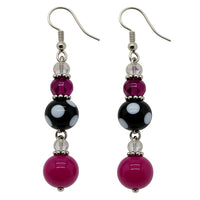 Legacy Pink Noir Duo Set – Handmade Fuchsia & Black Beaded Earrings + Charm Bracelet
