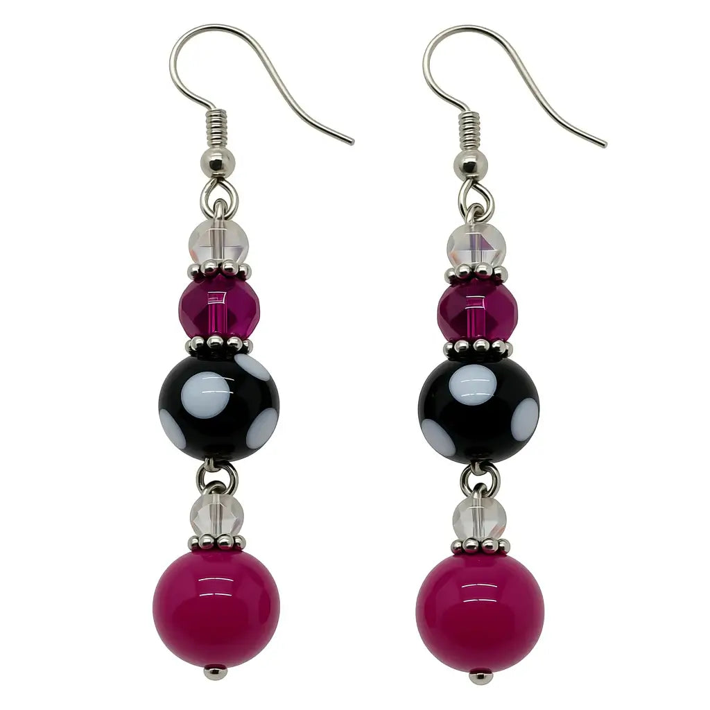 Legacy Pink Noir Duo Set – Handmade Fuchsia & Black Beaded Earrings + Charm Bracelet - stylish beaded drop earrings
