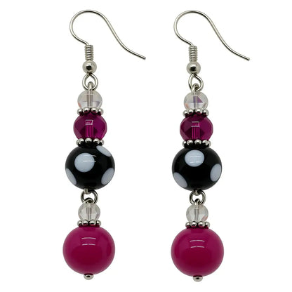 Legacy Pink Noir Duo Set – Handmade Fuchsia & Black Beaded Earrings + Charm Bracelet - stylish beaded drop earrings