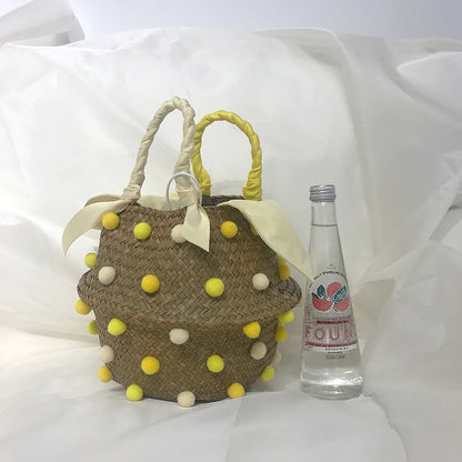 Handmade Pearl Straw Beach Bag