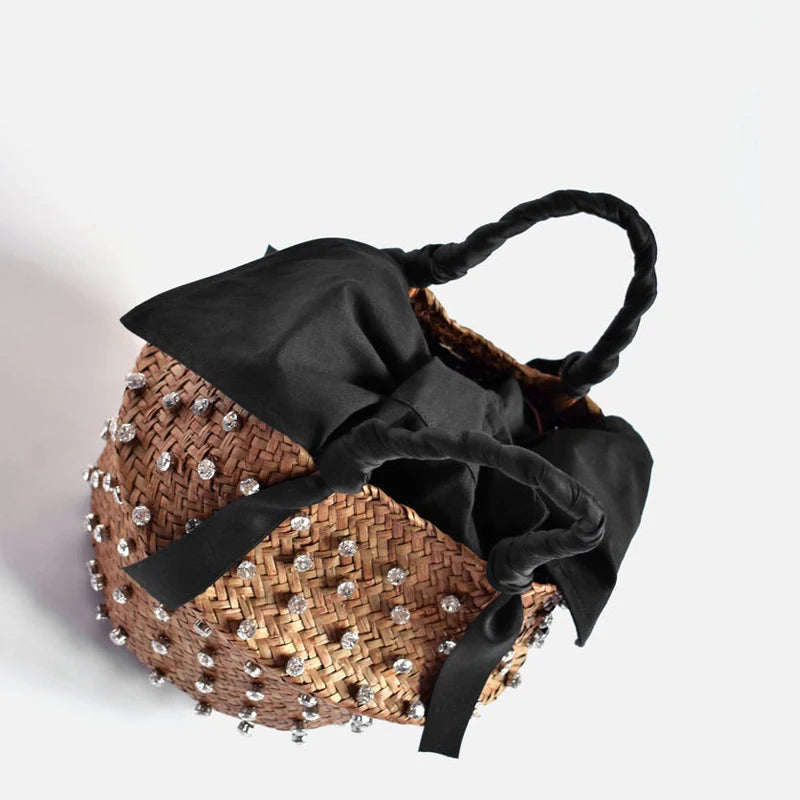 Handmade Pearl Straw Beach Bag