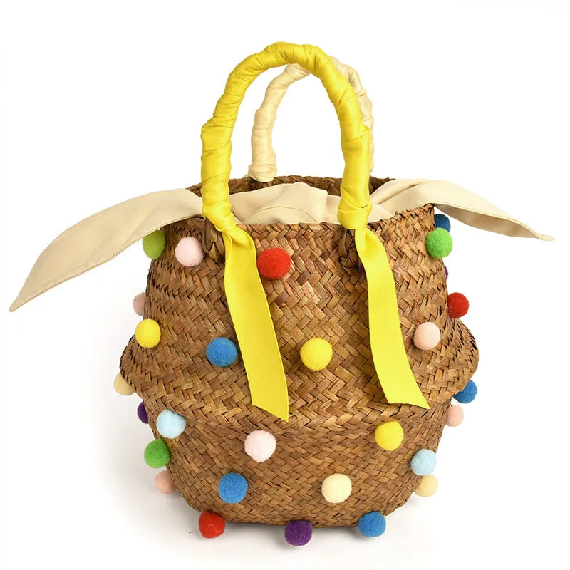 Handmade Pearl Straw Beach Bag