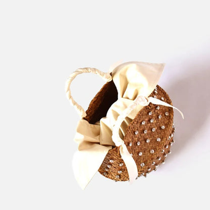 Handmade Pearl Straw Beach Bag