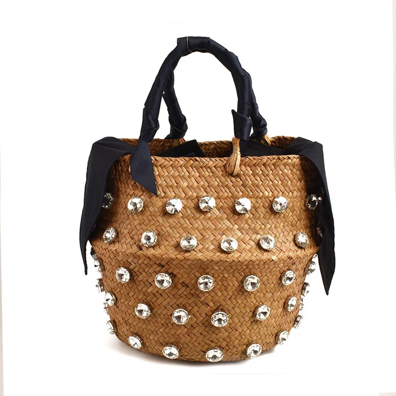 Handmade Pearl Straw Beach Bag