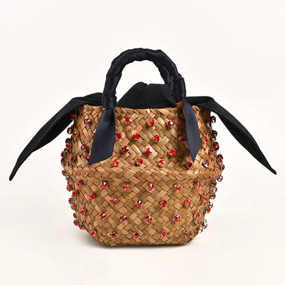 Handmade Pearl Straw Beach Bag