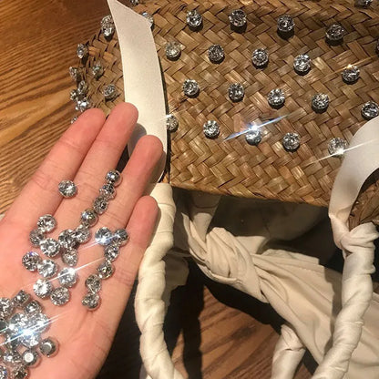 Handmade Pearl Straw Beach Bag