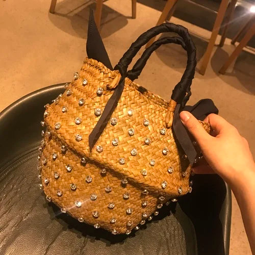 Handmade Pearl Straw Beach Bag