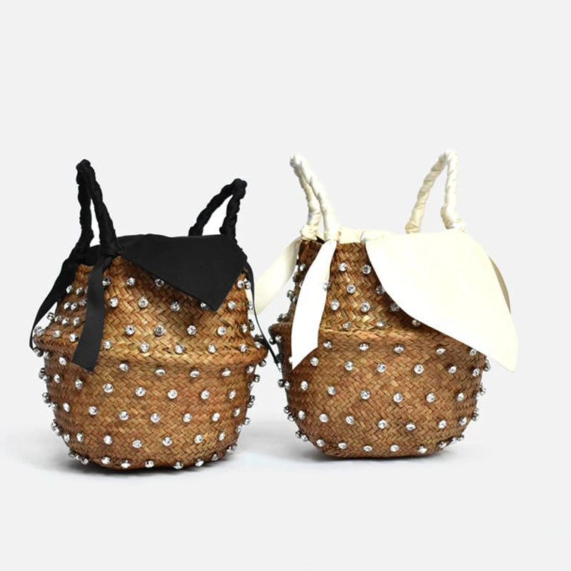 Handmade Pearl Straw Beach Bag