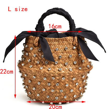 Handmade Pearl Straw Beach Bag