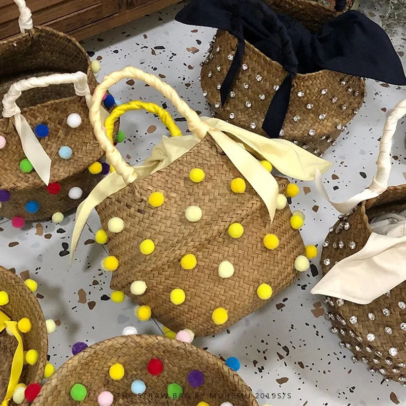 Handmade Pearl Straw Beach Bag