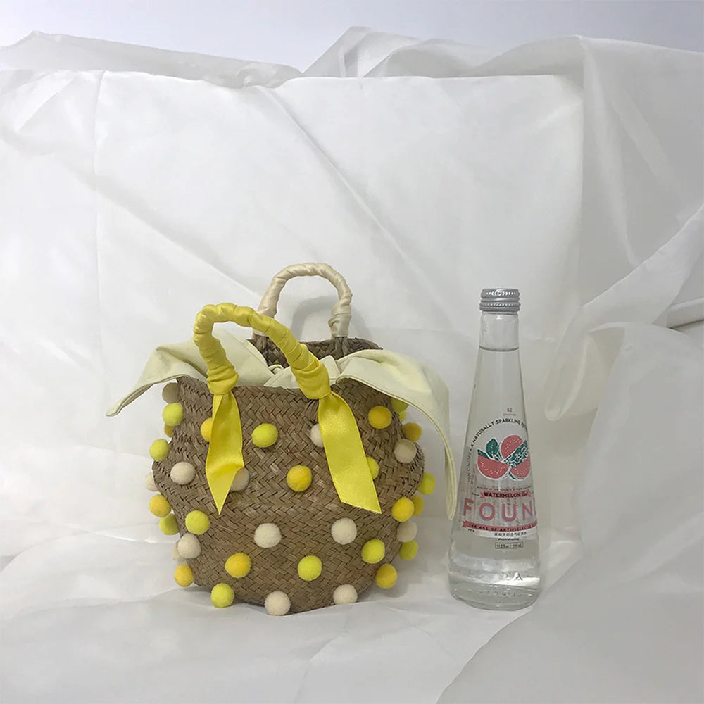 Handmade Pearl Straw Beach Bag