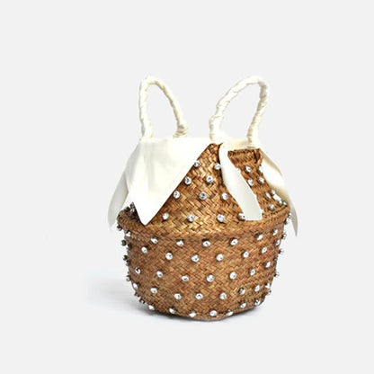 Handmade Pearl Straw Beach Bag