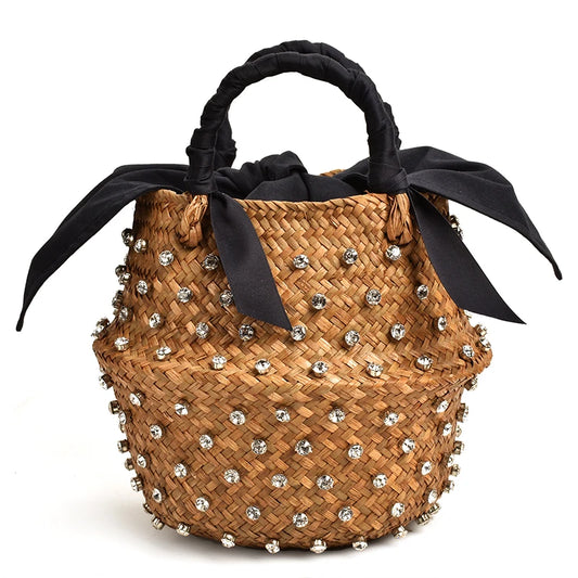 Handmade Pearl Straw Beach Bag
