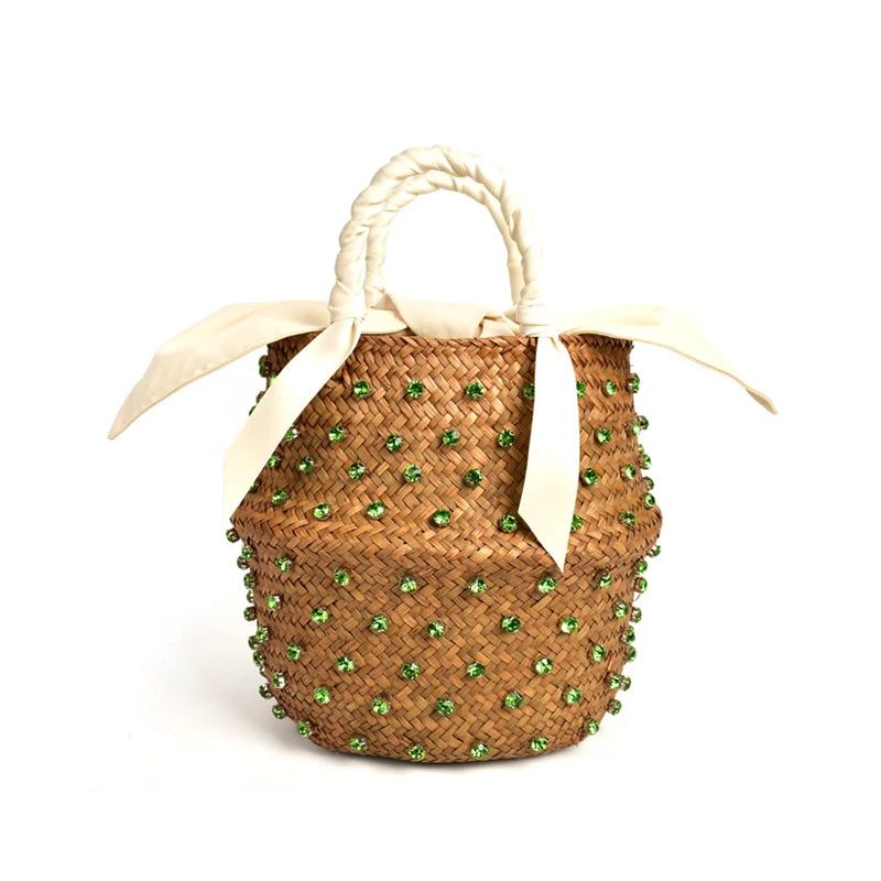 Handmade Pearl Straw Beach Bag