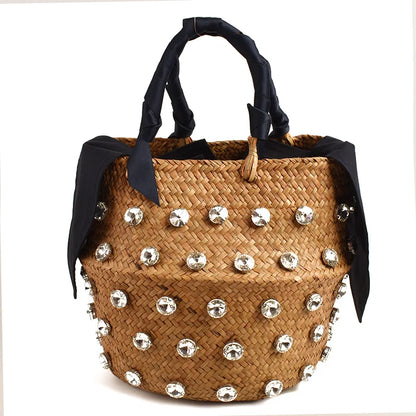 Handmade Pearl Straw Beach Bag