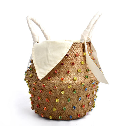 Handmade Pearl Straw Beach Bag