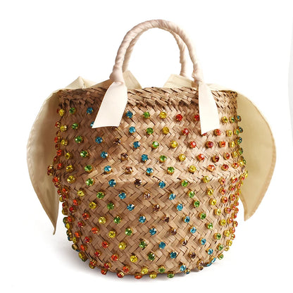 Handmade Pearl Straw Beach Bag