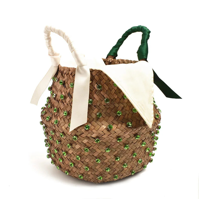 Handmade Pearl Straw Beach Bag