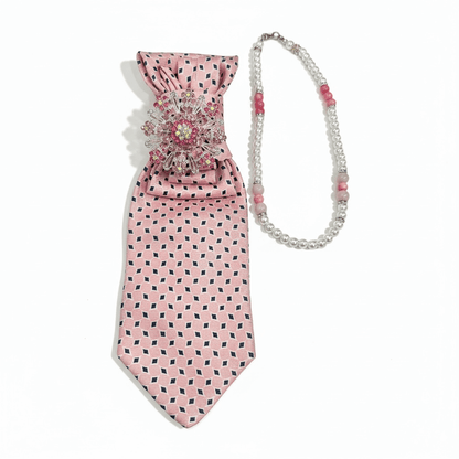 🌸 Blush Legacy Ascot & Statement Necklace Duo featuring a handcrafted blush ascot tie and matching beaded necklace.