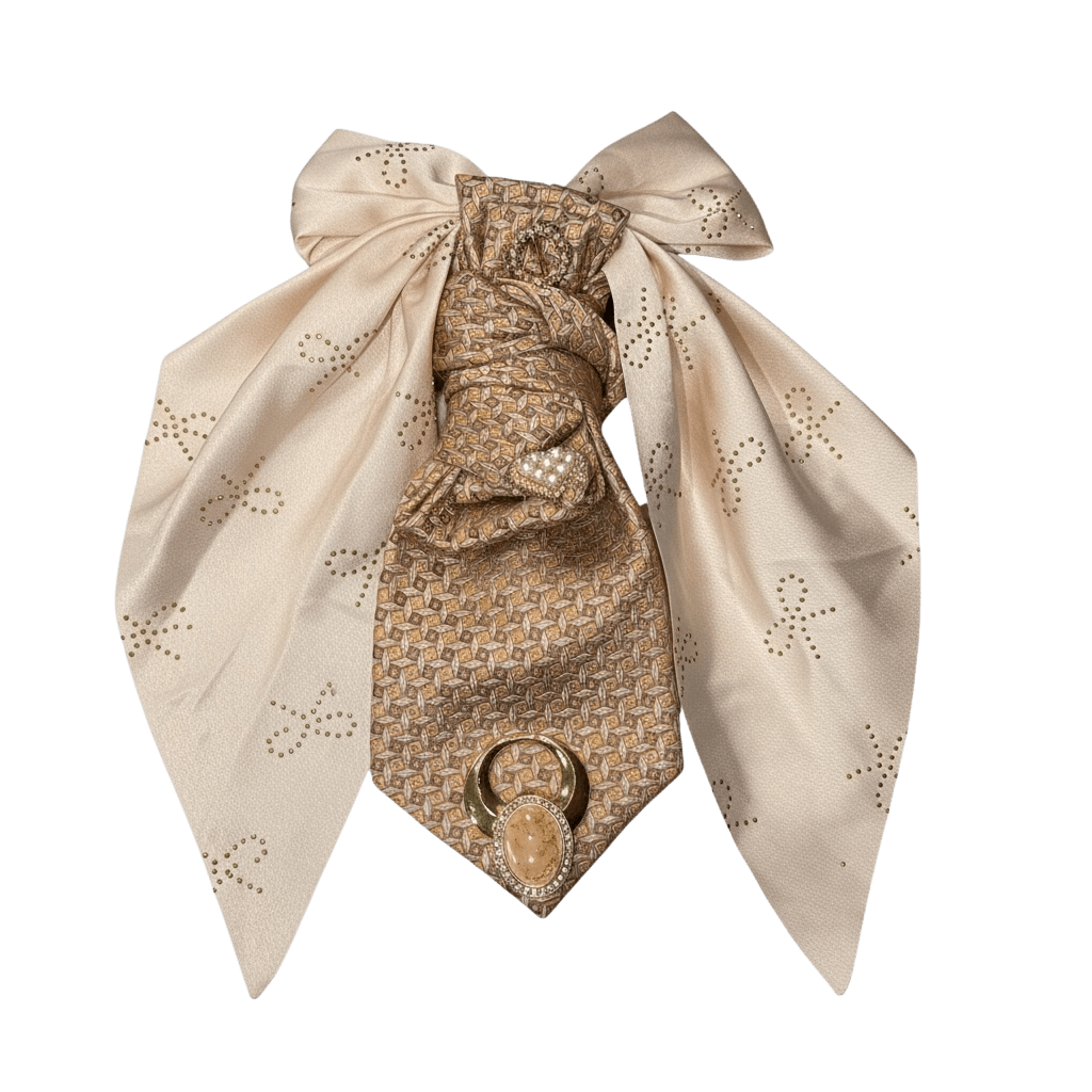 Cameo Couture Tie | Elegant Women’s Statement Accessory with soft champagne tones and classic cameo accent.