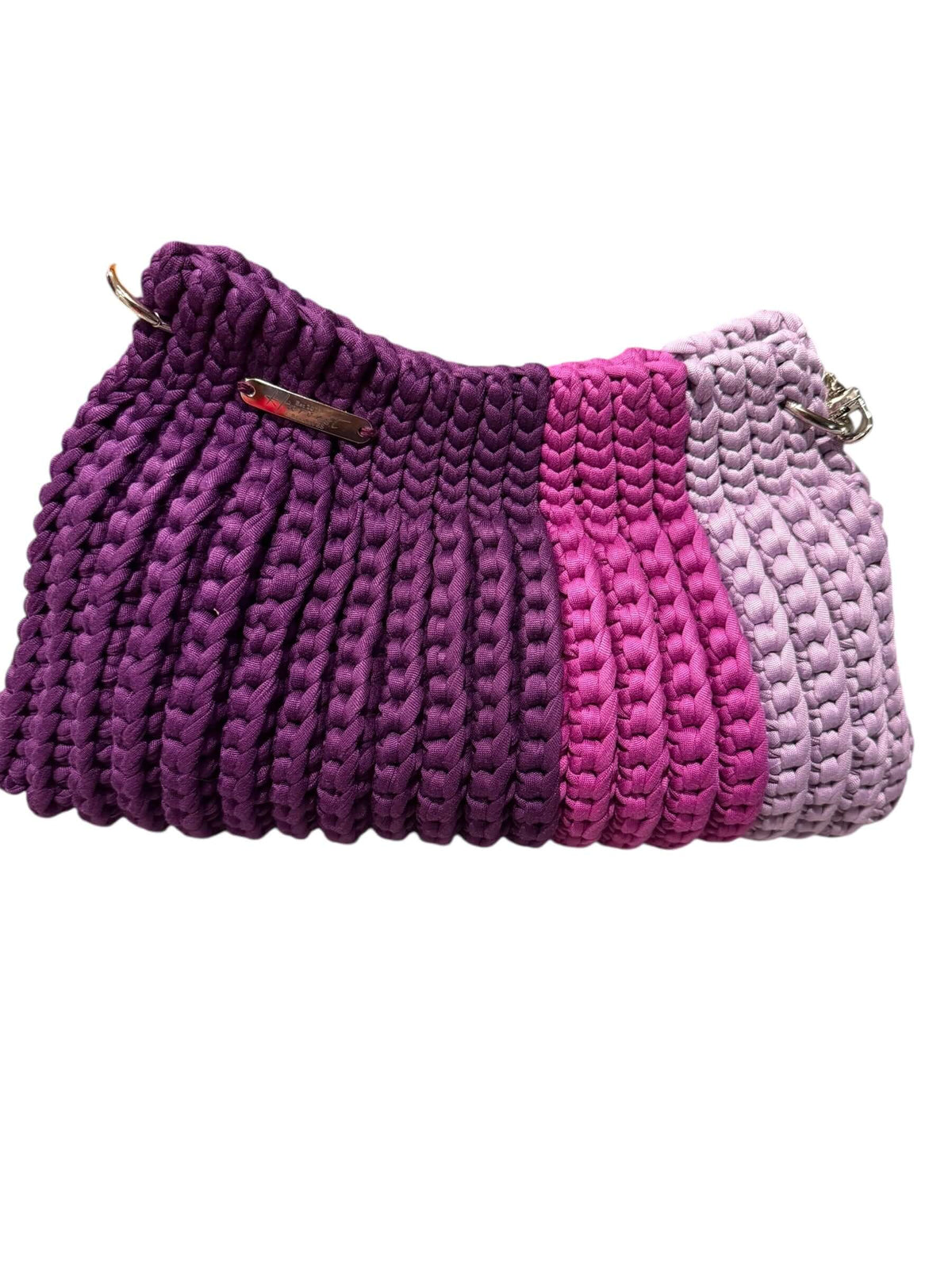 Amethyst Crochet Chain Bag in rich purple and pink crochet design, ideal for everyday statement style.
