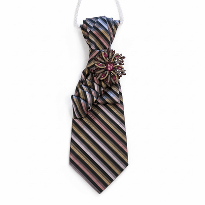 Rosette Stripe Statement Tie | One-of-One Handcrafted Luxury Tie featuring unique striped design and jeweled rosette accent.
