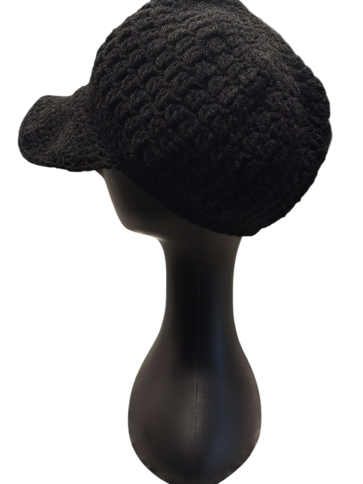 Blackstone Crochet Crown Set- One of One-Signature Texture handcrafted crochet newsboy cap side view.