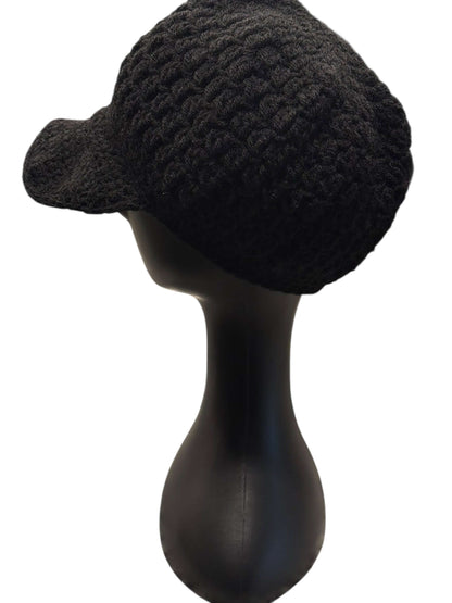 Blackstone Crochet Crown Set- One of One-Signature Texture handcrafted crochet newsboy cap side view.
