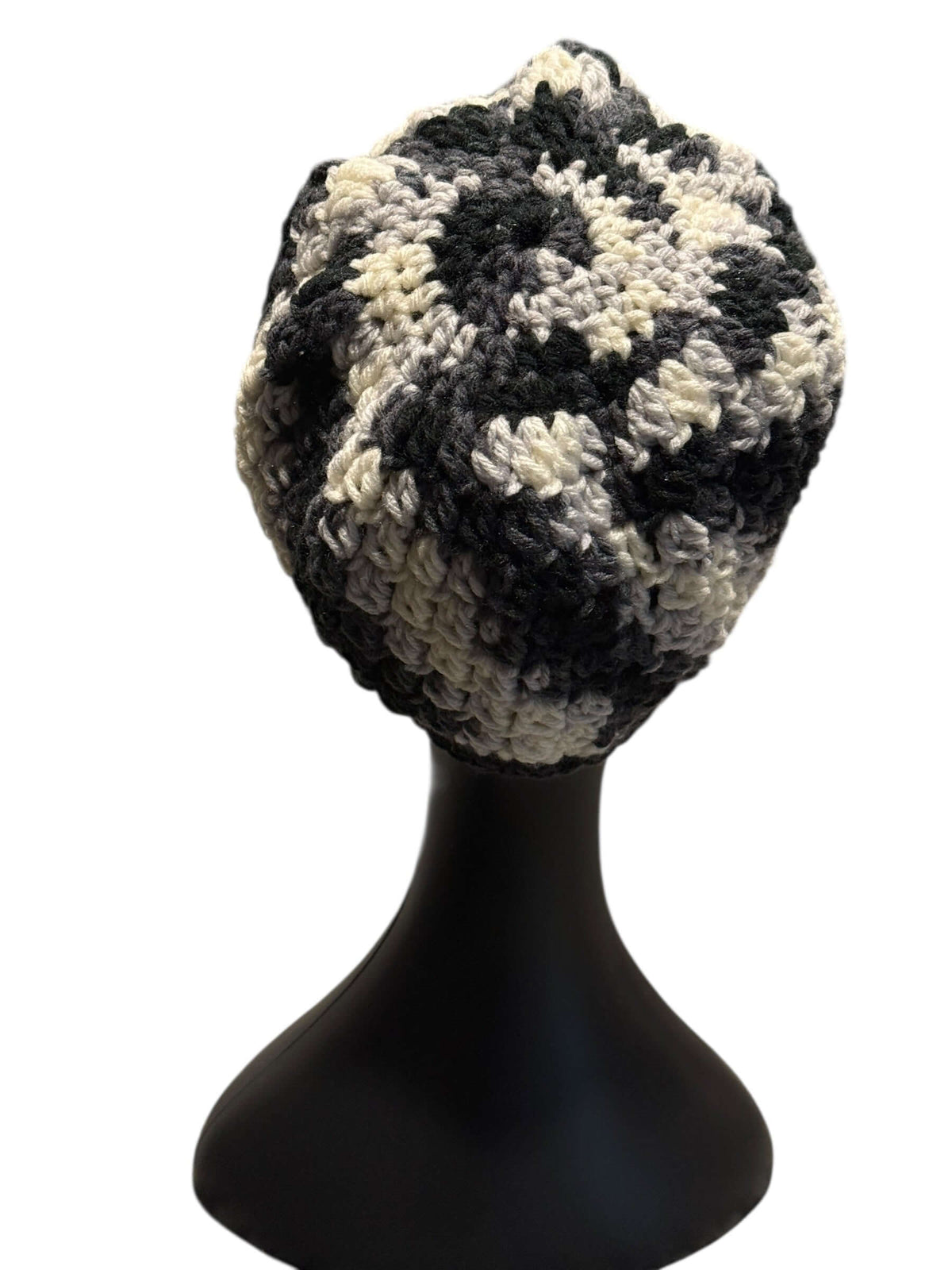 Stone & Smoke Crochet Crown Set- Stone & Smoke - One of One handcrafted knit crown displayed on a mannequin.