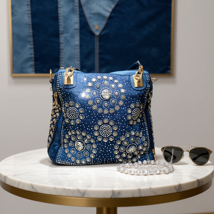 Midnight Radiance - Crystal Denim Bag