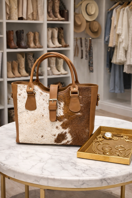 Canyon Crest Hide Tote – Genuine Cowhide & Leather Western Luxe Handbag