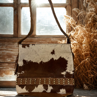 Cowhair Studded Hobo Bag- Brown