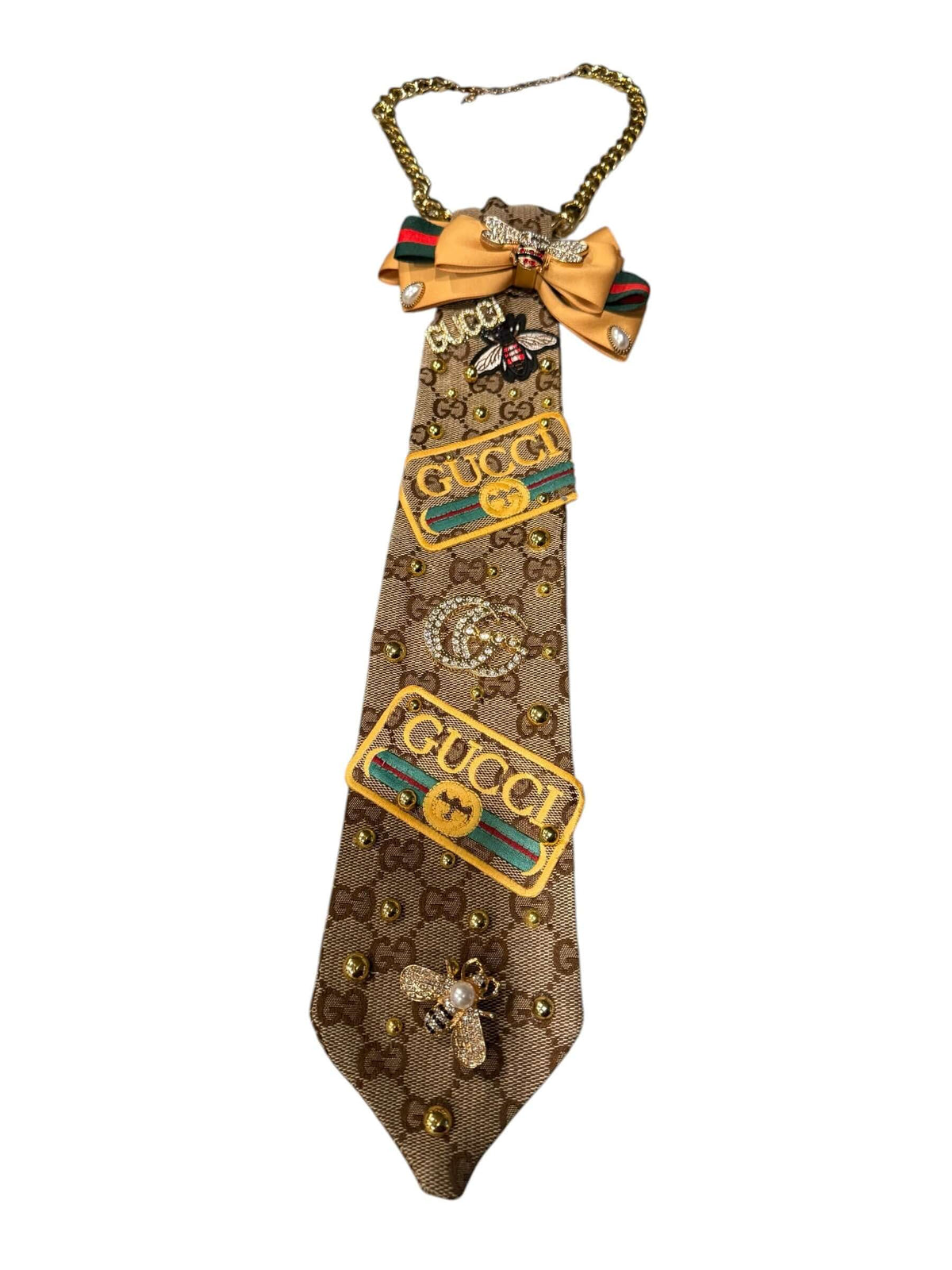 Monarch Luxe Couture Tie – Handcrafted Statement Accessory with Gold Chain Detail | Legacy Dealz, unique design with Gucci elements.