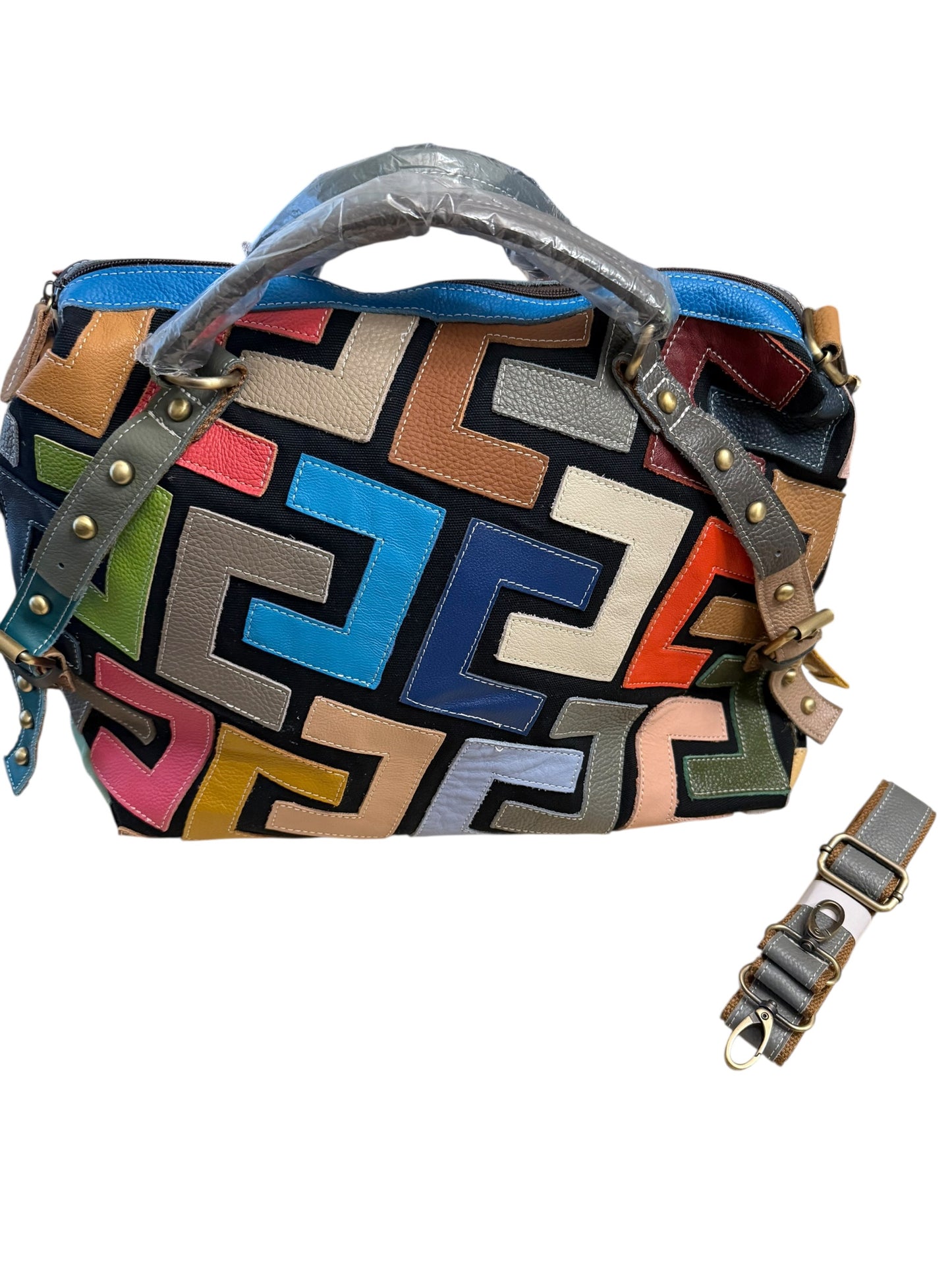 Artisan Mosaic Luxe Leather Shoulder Bag – Convertible Crossbody