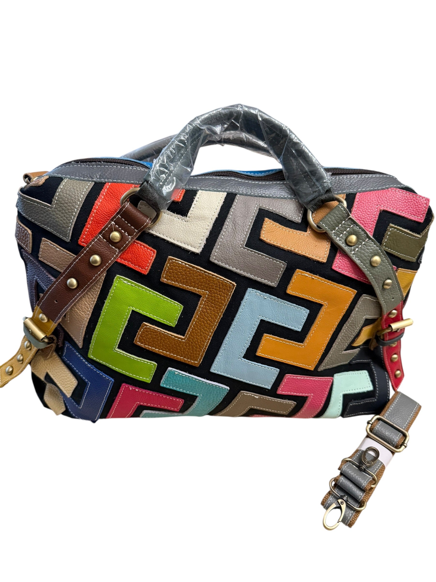 Artisan Mosaic Luxe Leather Shoulder Bag – Convertible Crossbody