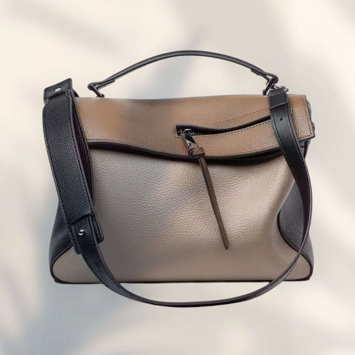 Sienna Grace Satchel | Legacy Dealz Handcrafted Leather Bag in two-tone smooth and pebbled leather.
