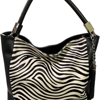 Italian Leather Savanna Striped Tote – Black & White Cowhair Handbag