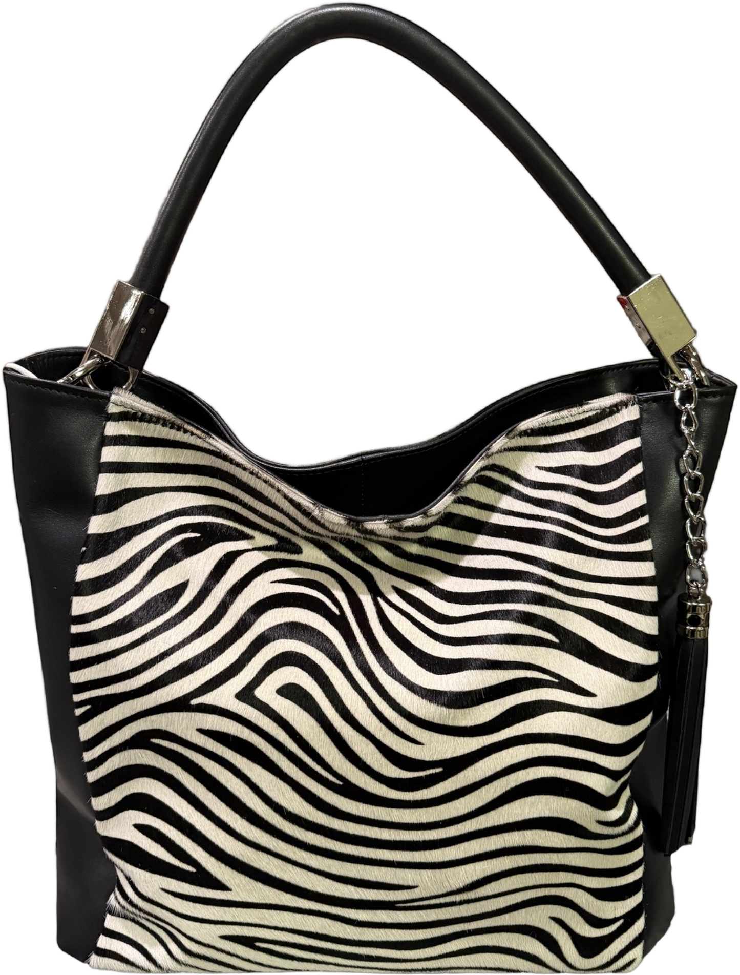 Italian Leather Savanna Striped Tote – Black & White Cowhair Handbag