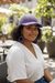 Signature Texture Crown Set-Violet Bloom- Handmade Statement Style worn by a model showcasing its crochet design and earrings.