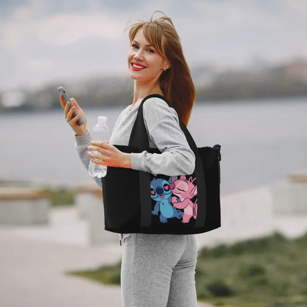 Custom Large SLilo And Stitch Cartoon Tote Bag Women Anime Shopping Shoulder Beach Gym Travel Bag